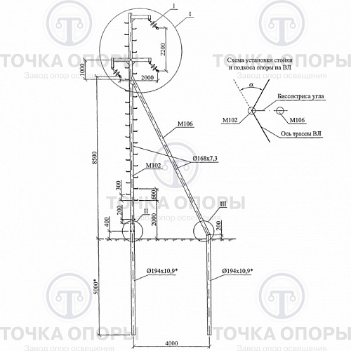 Угловая промежуточная опора УПс10-1